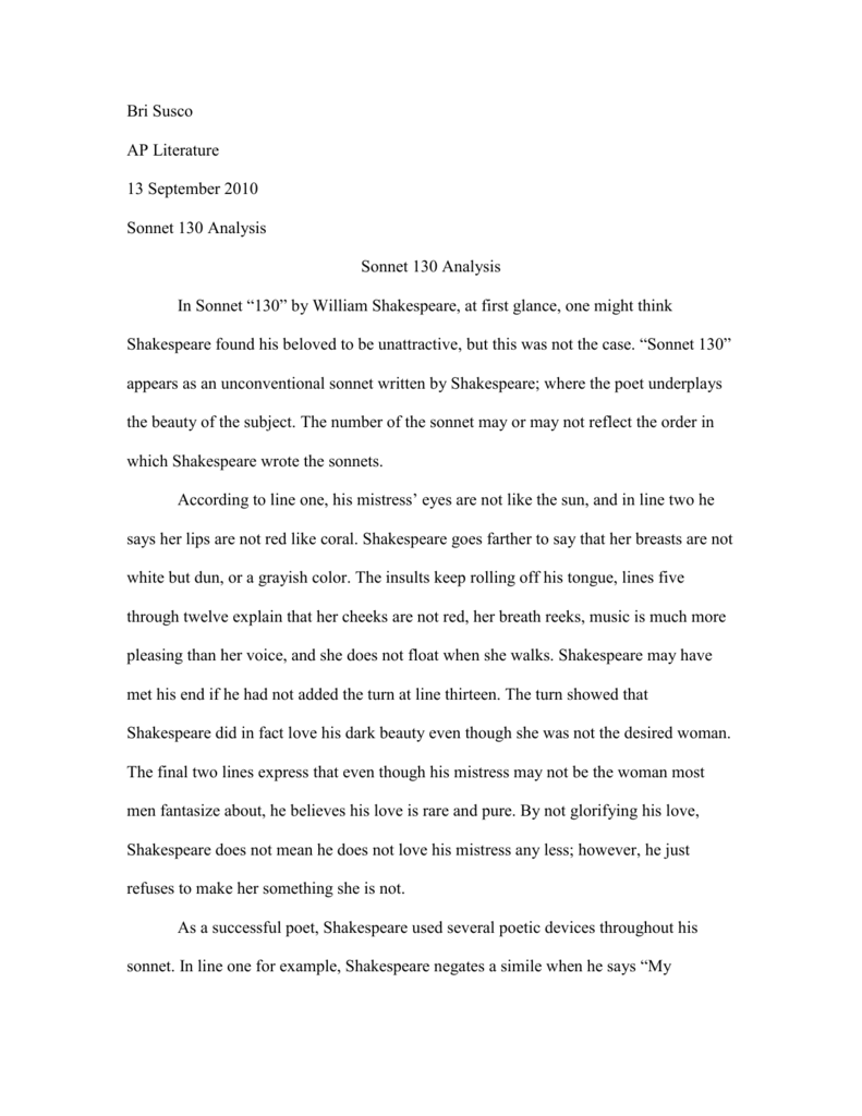 Реферат: Analysis Of Sonnet 130 Essay Research Paper