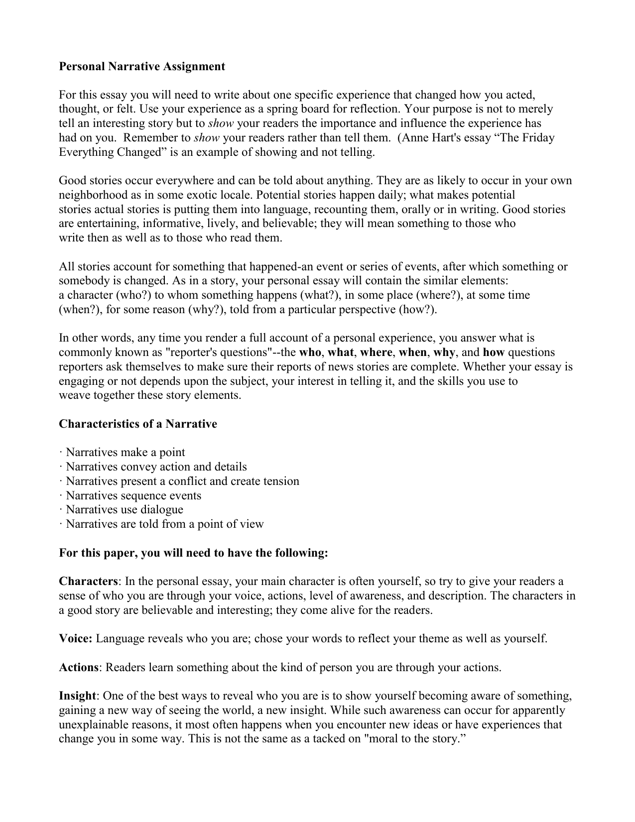 narrative essay samples pdf