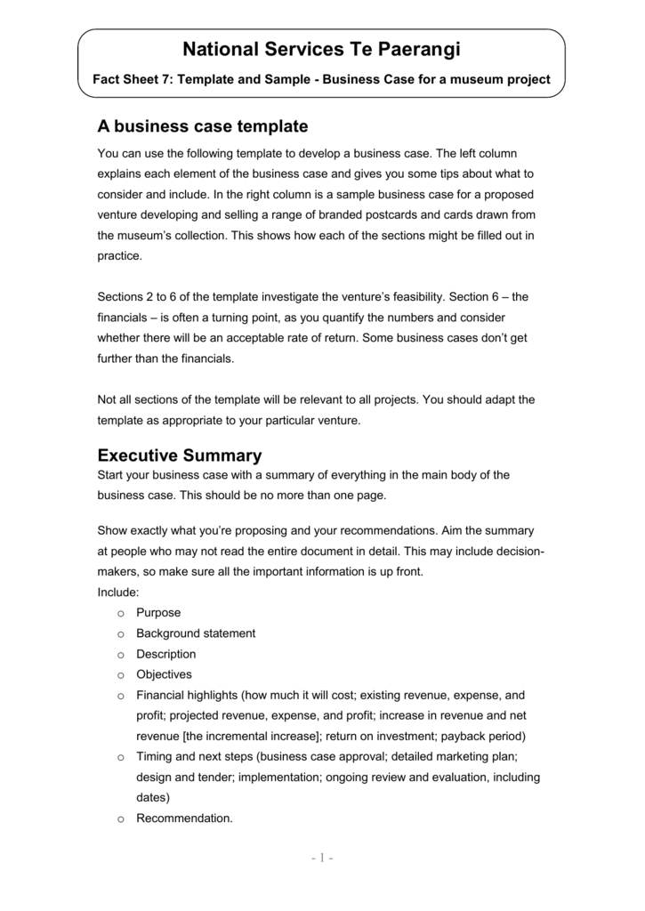Sample Business Case Template from s3.studylib.net