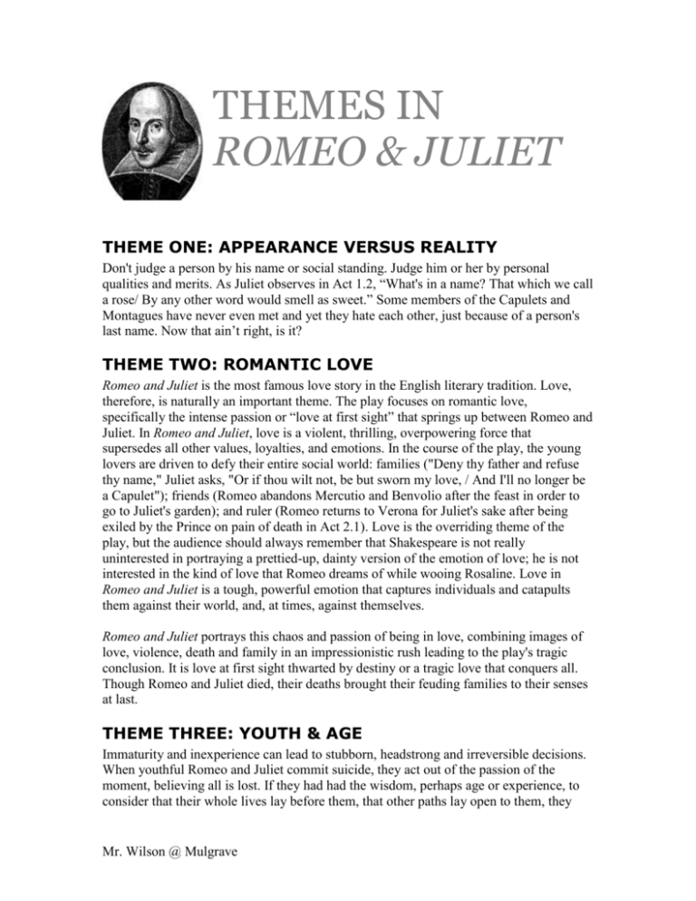 what are the major themes in romeo and juliet