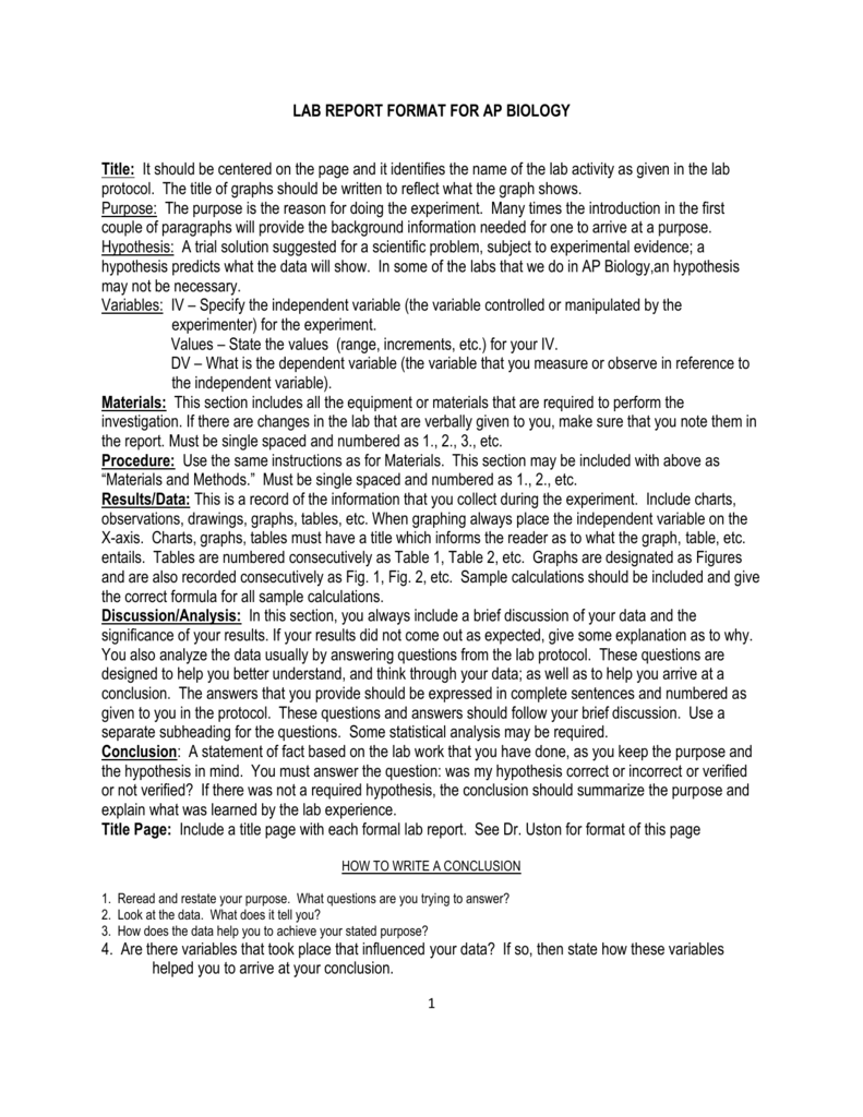 lab report format for ap biology - Course In Biology Lab Report Template
