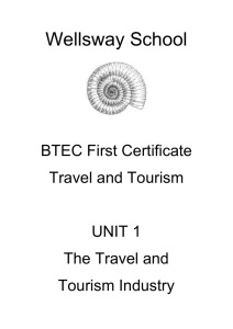 BTEC First Certificate Travel and Tourism