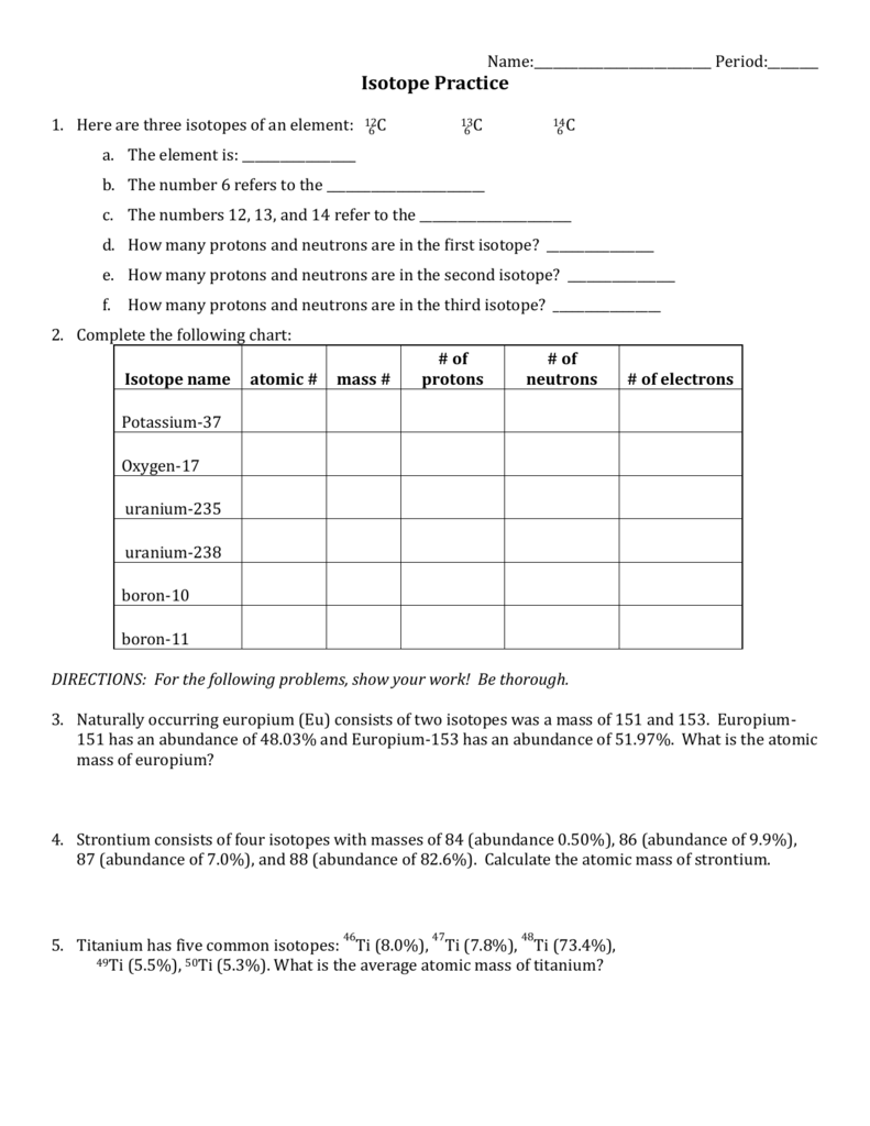 Isotope Practice Worksheet Inside Isotopes Worksheet Answer Key