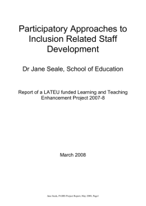 Participatory Approaches to Inclusion Related Staff Development