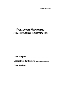 Policy 8.15 - Managing Challenging Behaviours