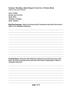 Summer Reading Book Report Form for a Fiction Book