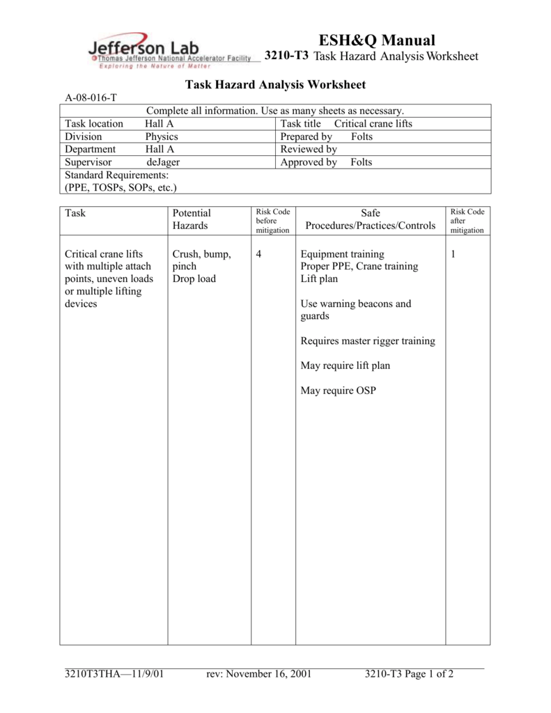 crane critical lift plan