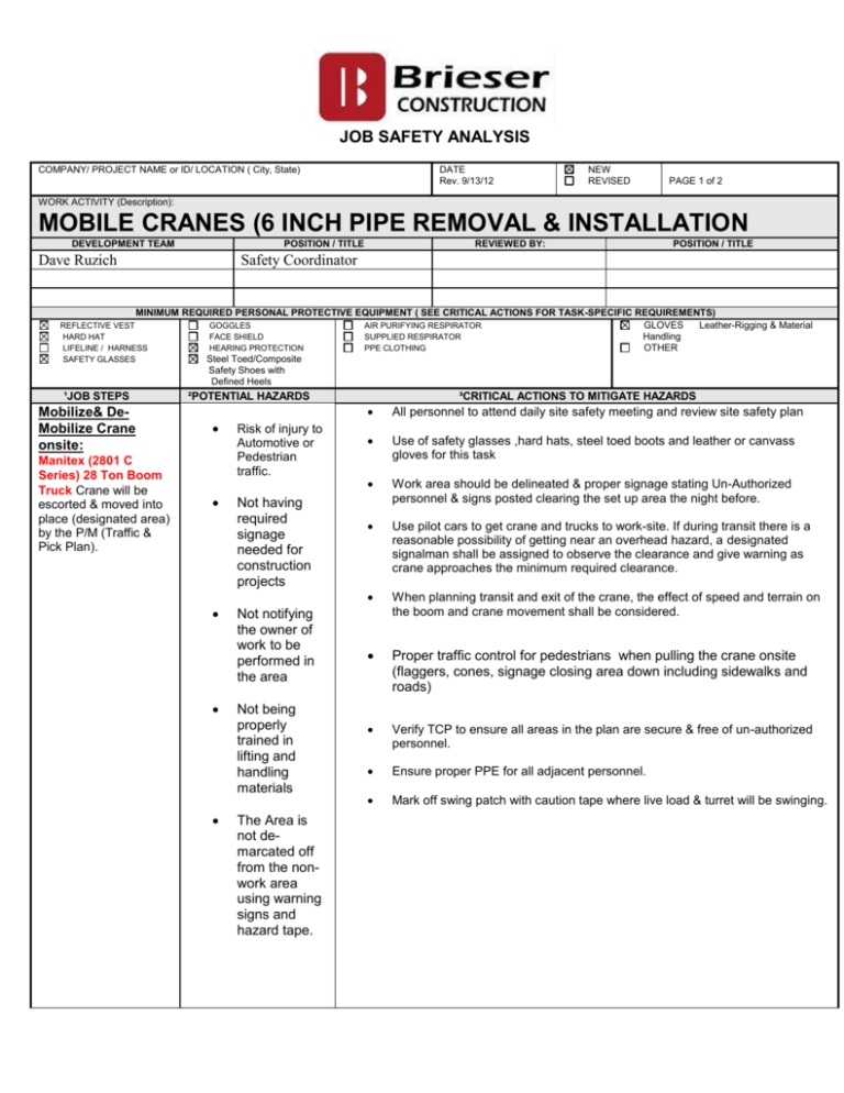 crane lift safety plan