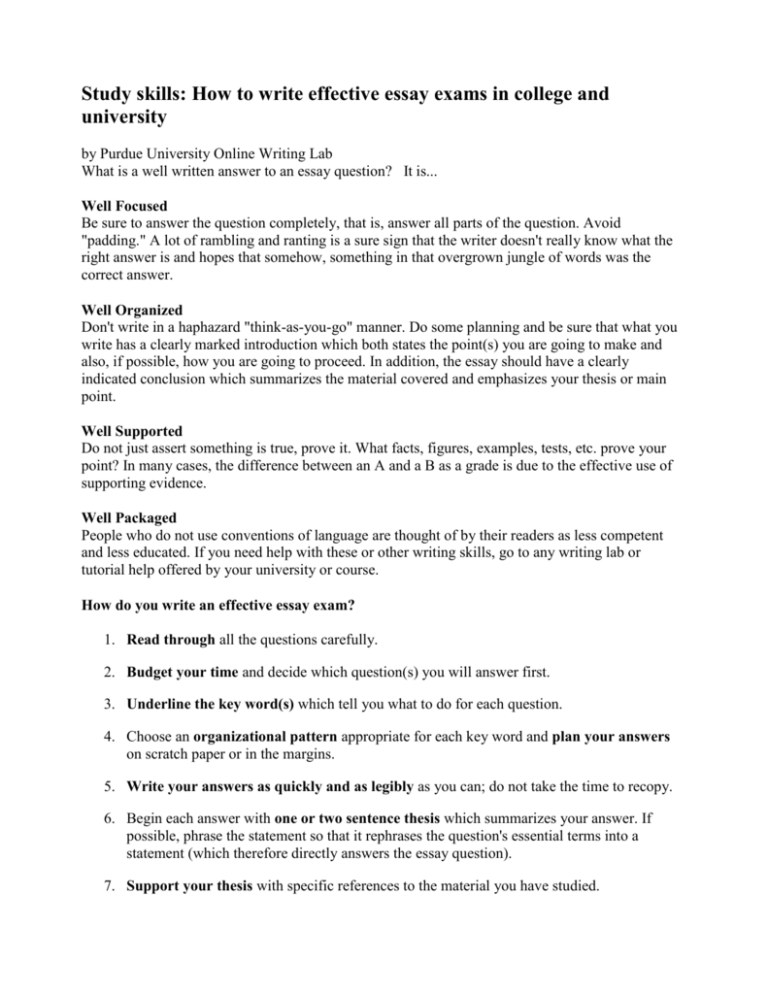 study skills essay questions