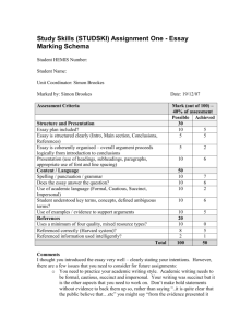 Study Skills Assignment One (Essay) Marking Schema