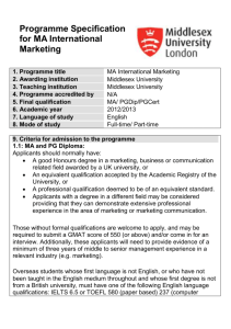 Programme Specification for MA International Marketing 1