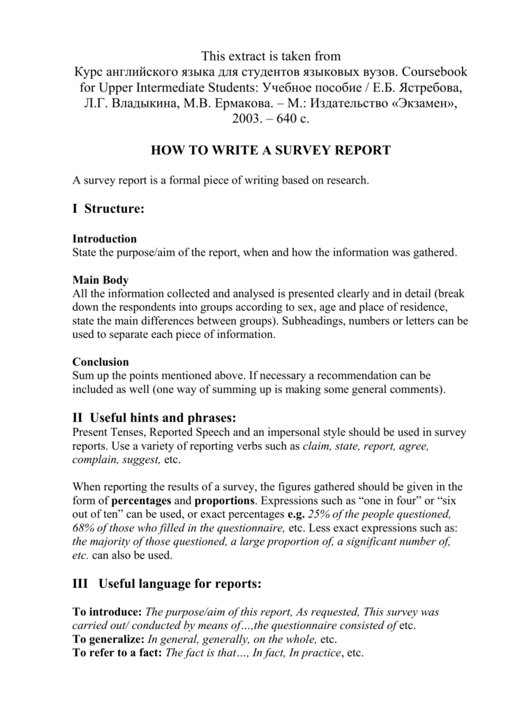 how to write a report based on a survey