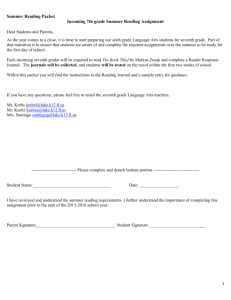 Incoming 7th Graders Summer Reading 2015 Packet
