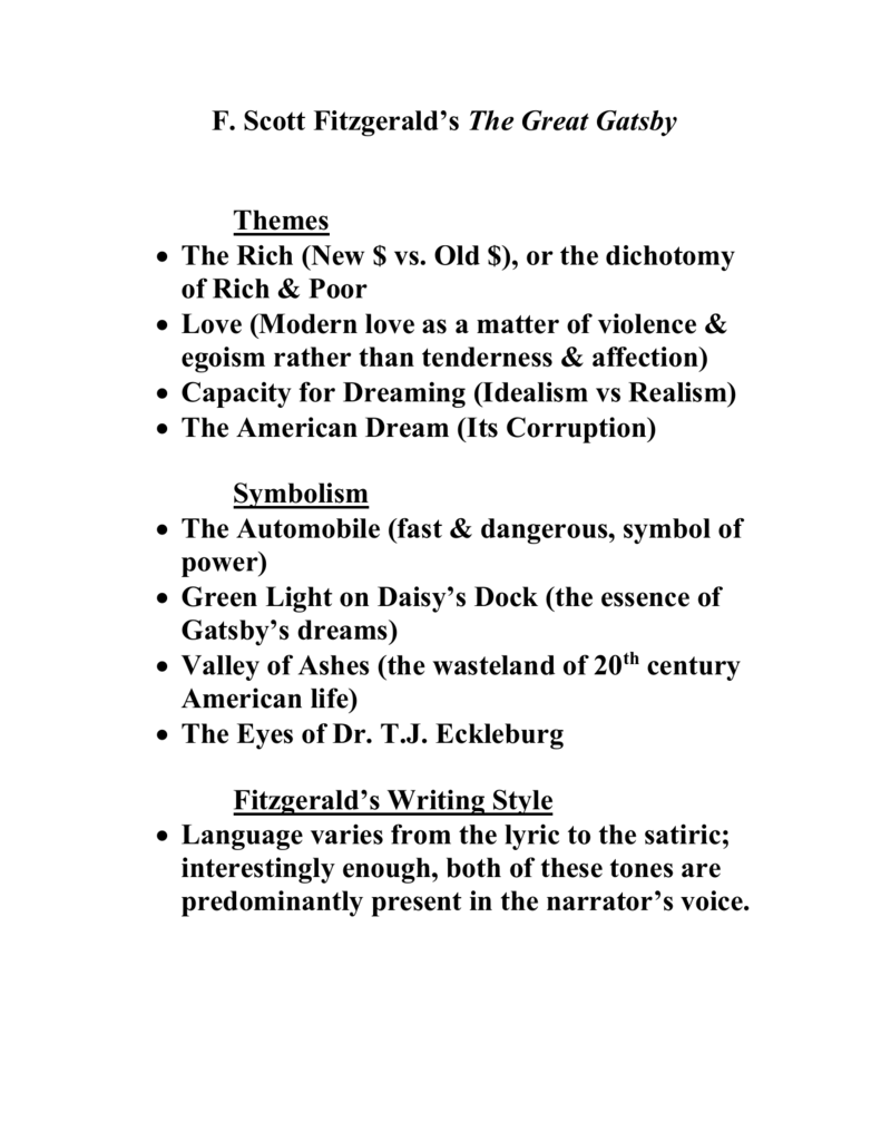 thesis statements for the great gatsby american dream