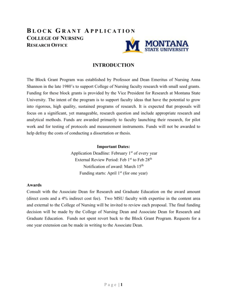 Block Grant Application Montana State University