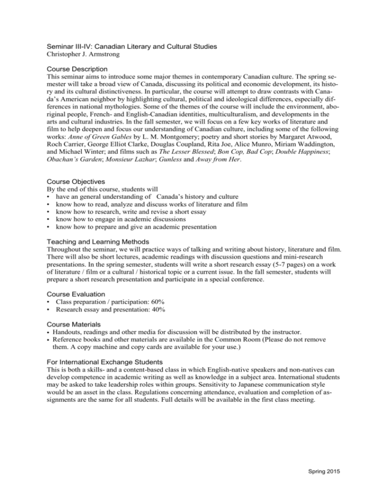 Seminar In Canadian Literary And Cultural Studies
