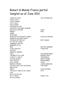 Robert & Mandy France partial Songlist as of June 2011