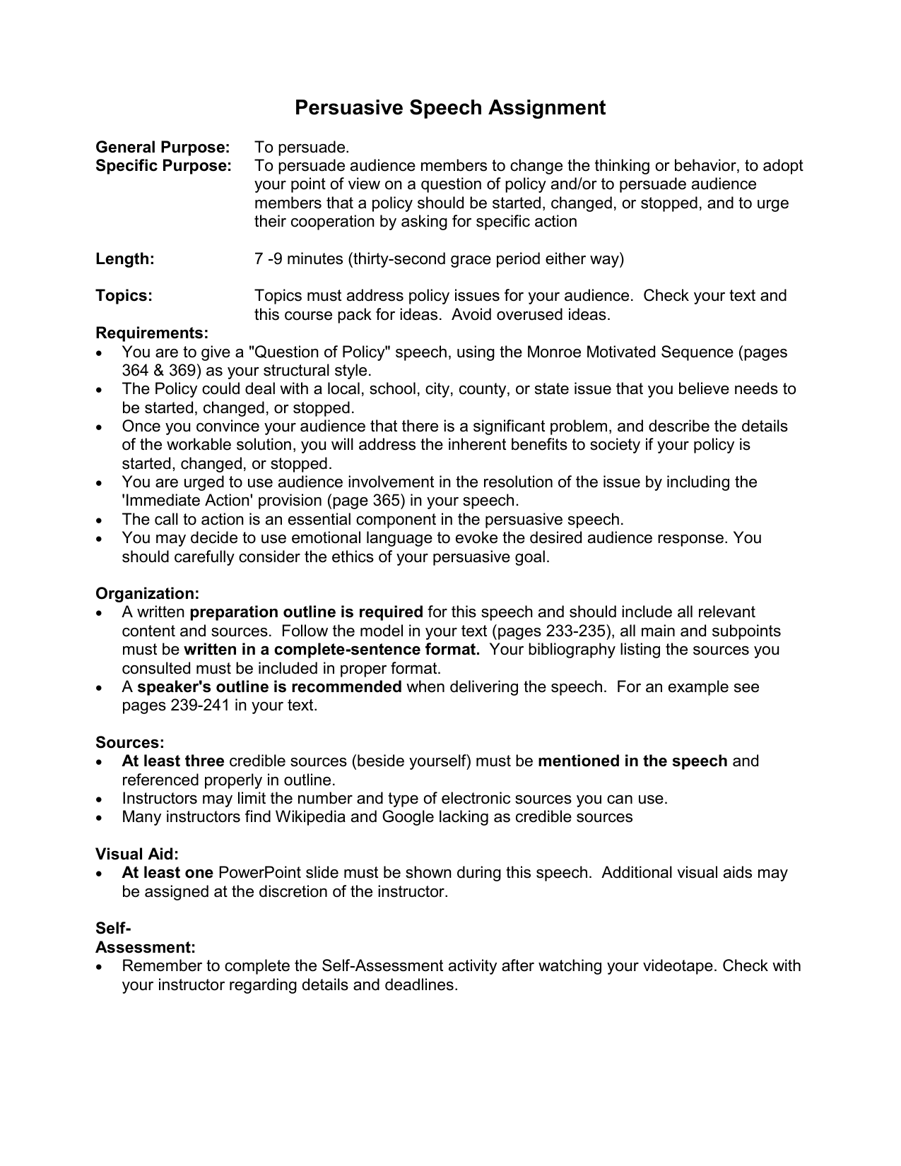 policy persuasive speech outline examples