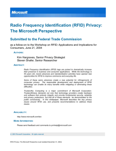 Radio Frequency Identification (RFID) Privacy: The Microsoft