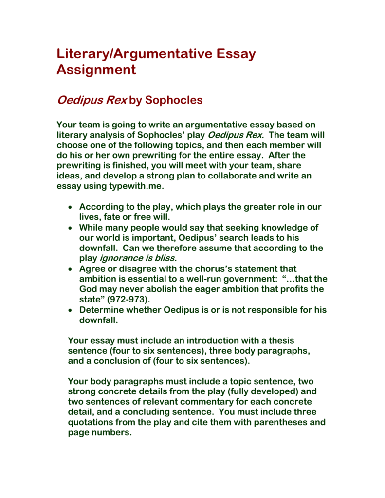 Literary/Argumentative Essay Assignment