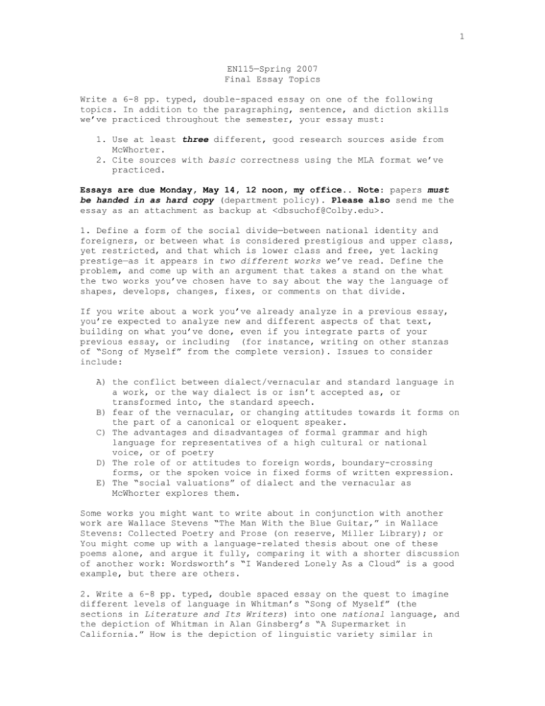 Final Essay Assignment