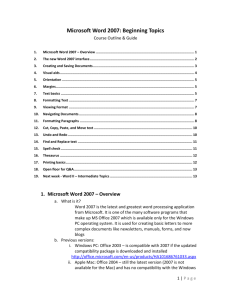 Microsoft Word 2007 Beginning Topics