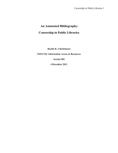 Censorship in Public Libraries 1 An Annotated Bibliography