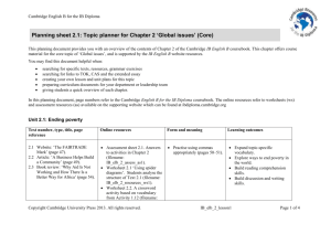 Planning sheet 2.1: Topic planner for Chapter 2 `Global issues` (Core)