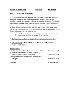History 9 Review Sheet Fall 2006 Ms Morrish Part I. Instructions for