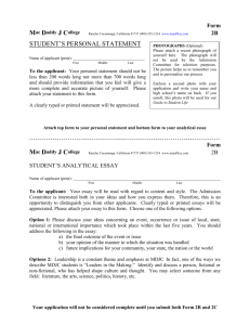 College Personal Statement and Analytical Essay