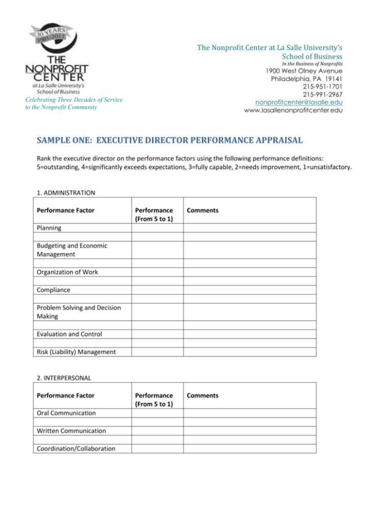 Nonprofit Executive Director Evaluation Template