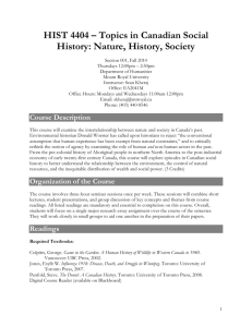Topics in Canadian Social History - Sean Kheraj: Canadian History