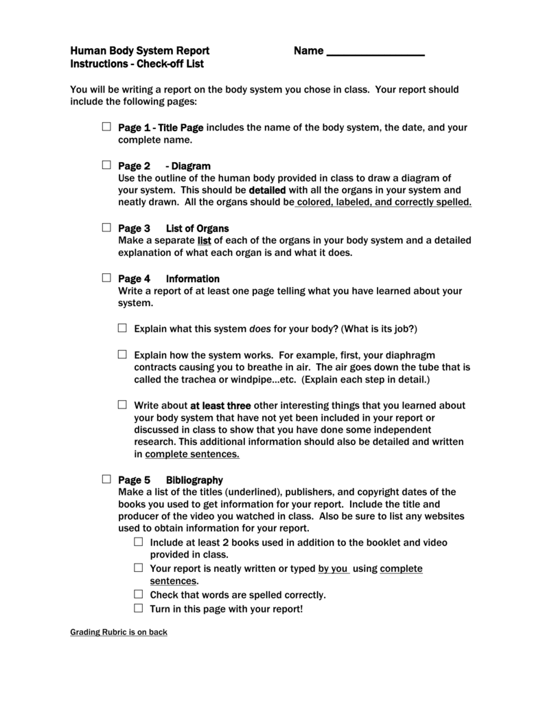 Human Body System Report