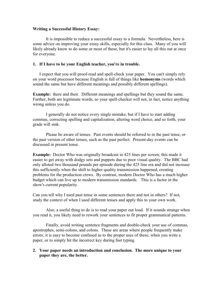 Writing A Successful History Essay