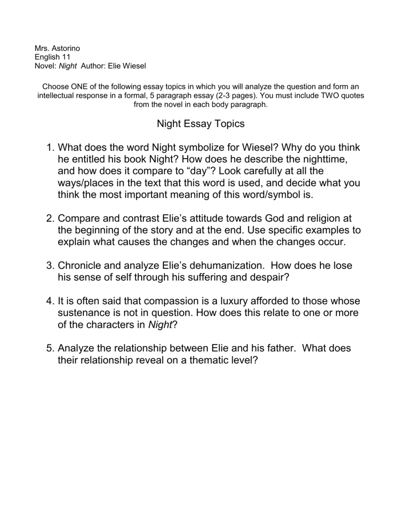 Night Essay Topics
