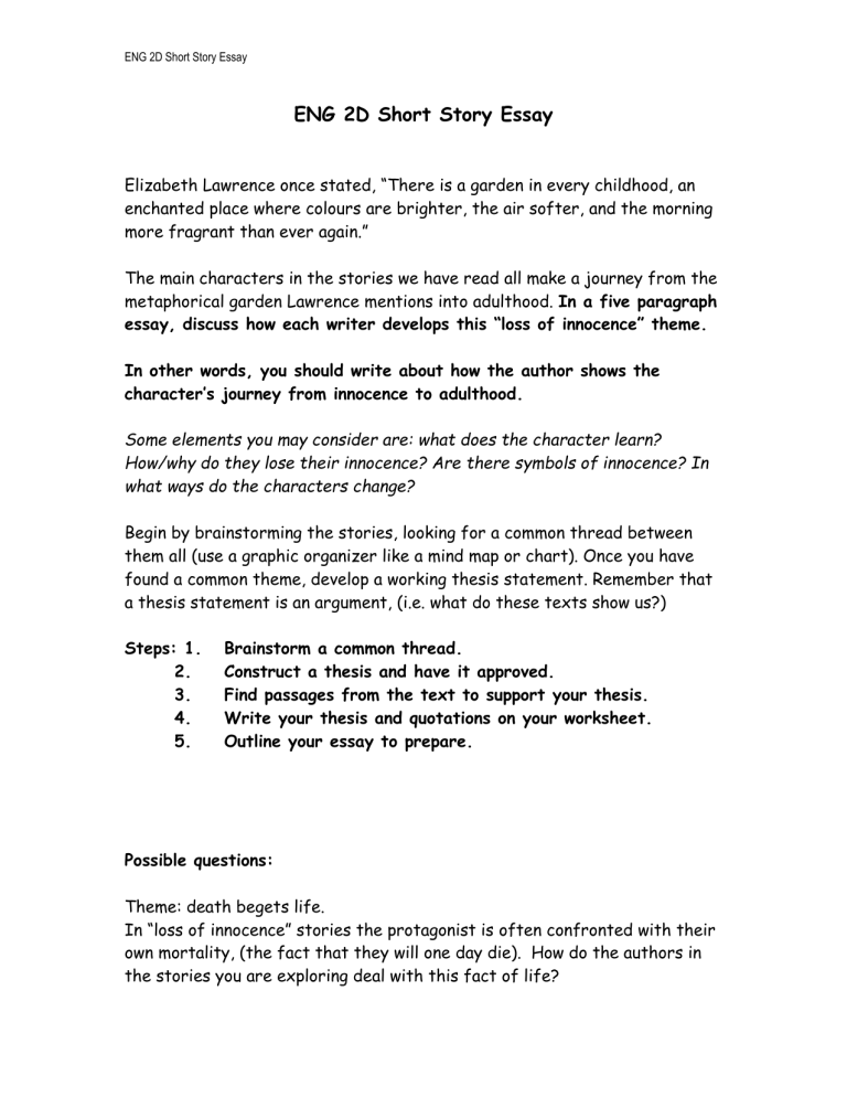 ENG2D Short Story Essay DOC