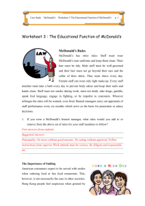 Worksheet 3 : The Educational Function of McDonald`s