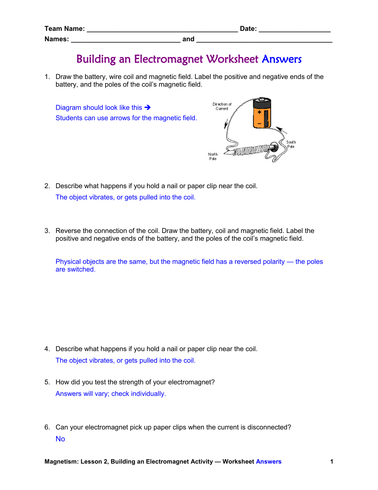 Magnets And Magnetic Fields Worksheet - Nidecmege Intended For Bill Nye Magnetism Worksheet Answers