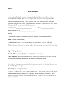 IDS 125 Thesis Statements A strong, debatable thesis, or claim, on a