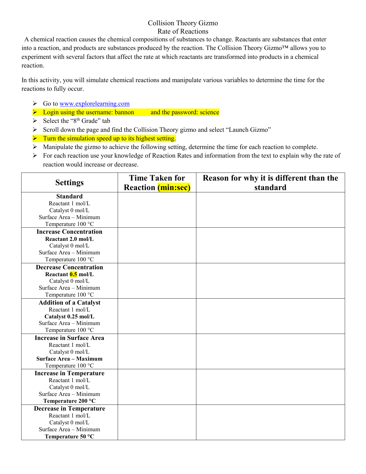 Amazing Student Exploration Collision Theory Answer Key Chemical Reaction Word Search