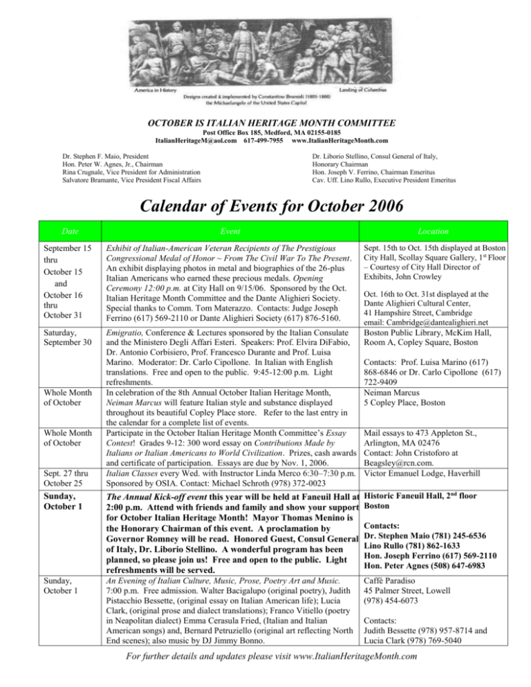 2006-calendar-of-events-october-is-italian-heritage-month