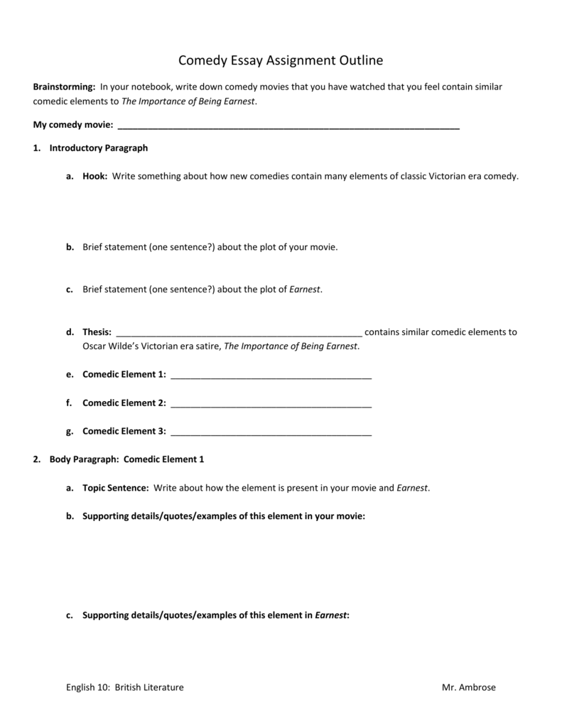 comedy essay graphic organizer