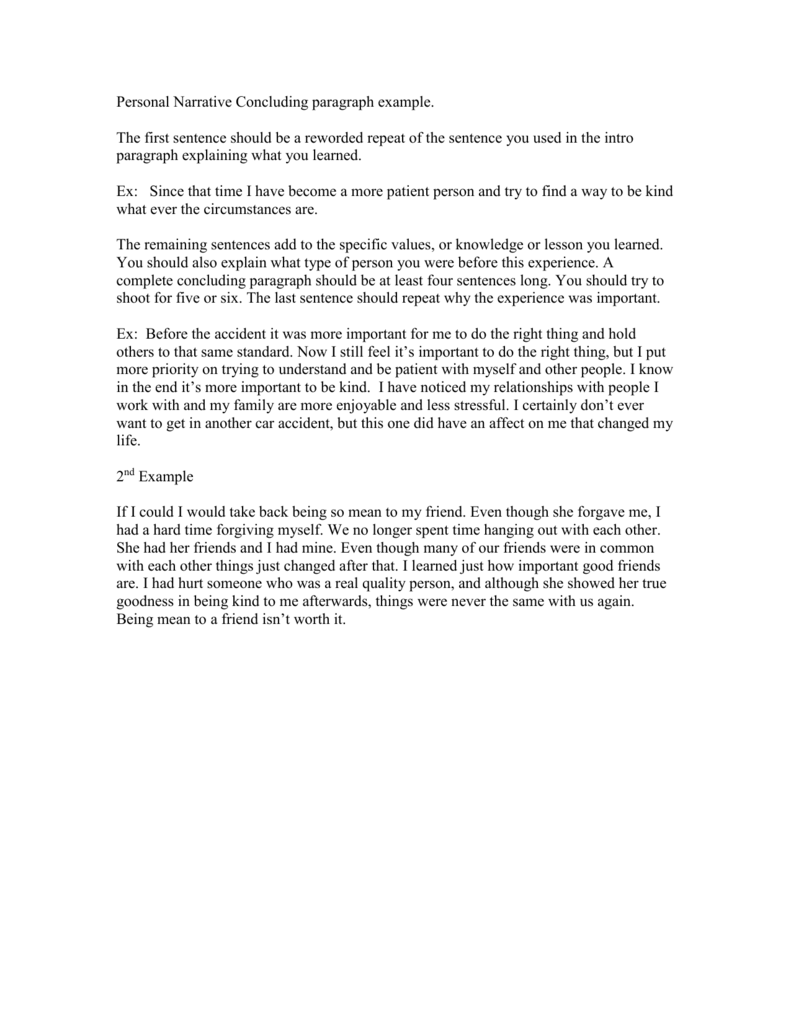 Personal Narrative Concluding Paragraph Example