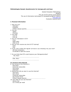 Methodologies Sample: Questionnaire for teenage girls and boys