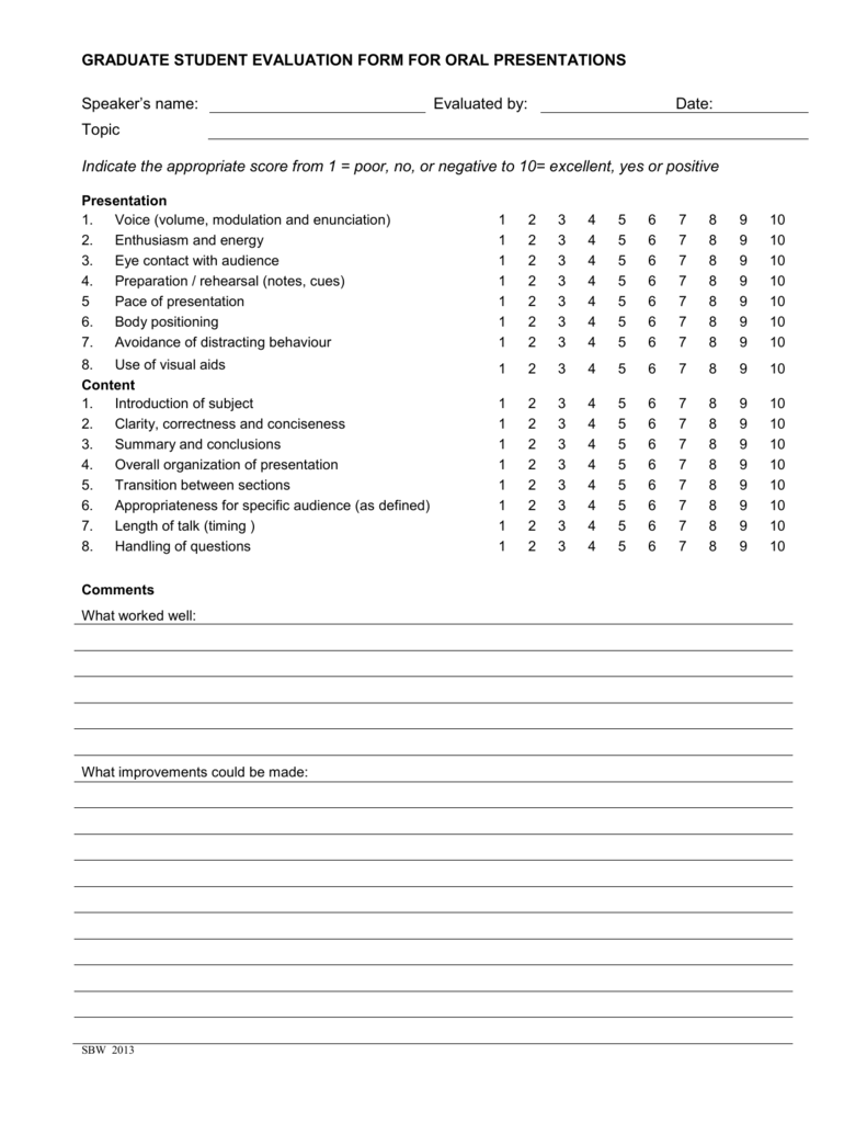 oral presentation assessment form