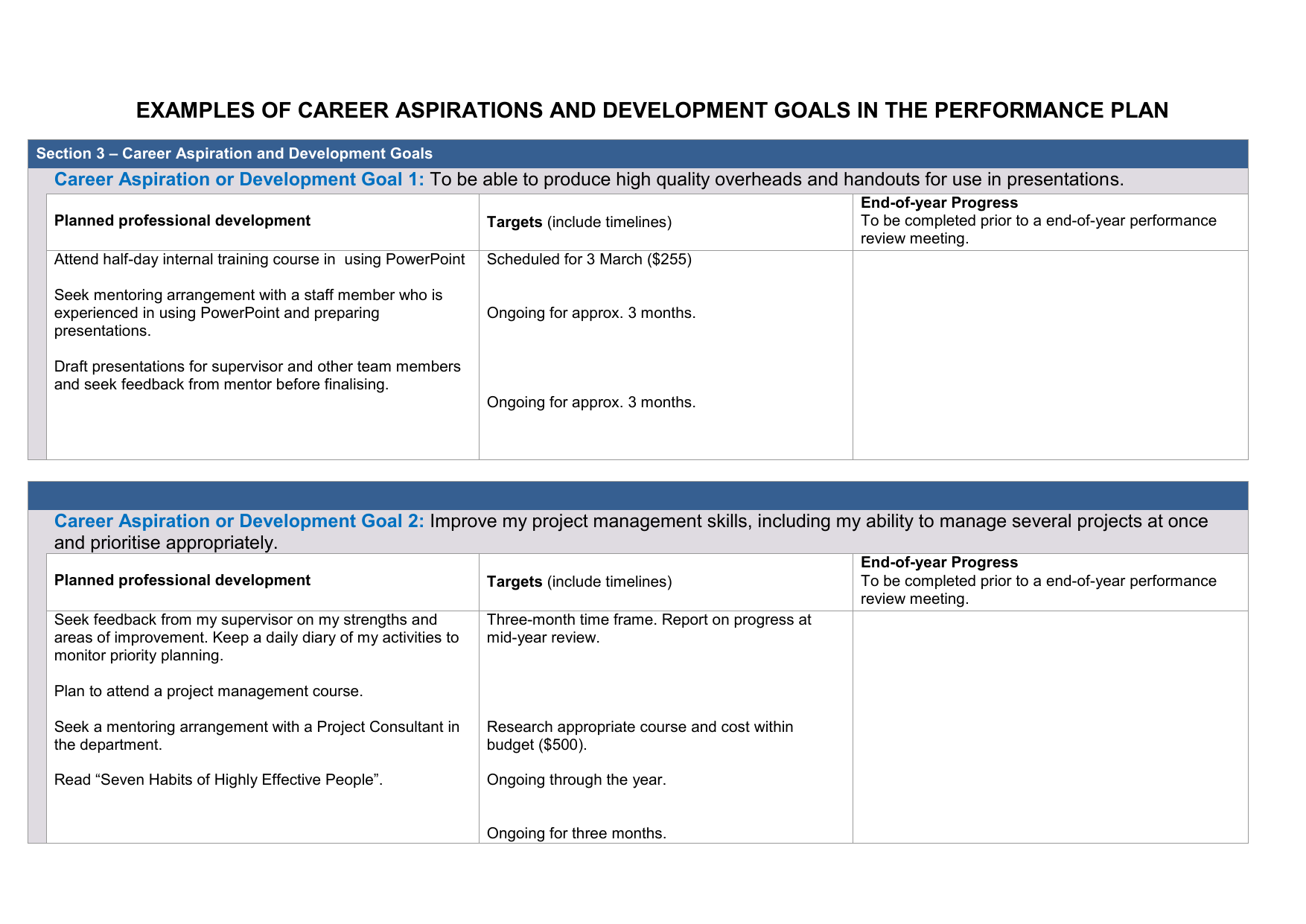 it career goals examples