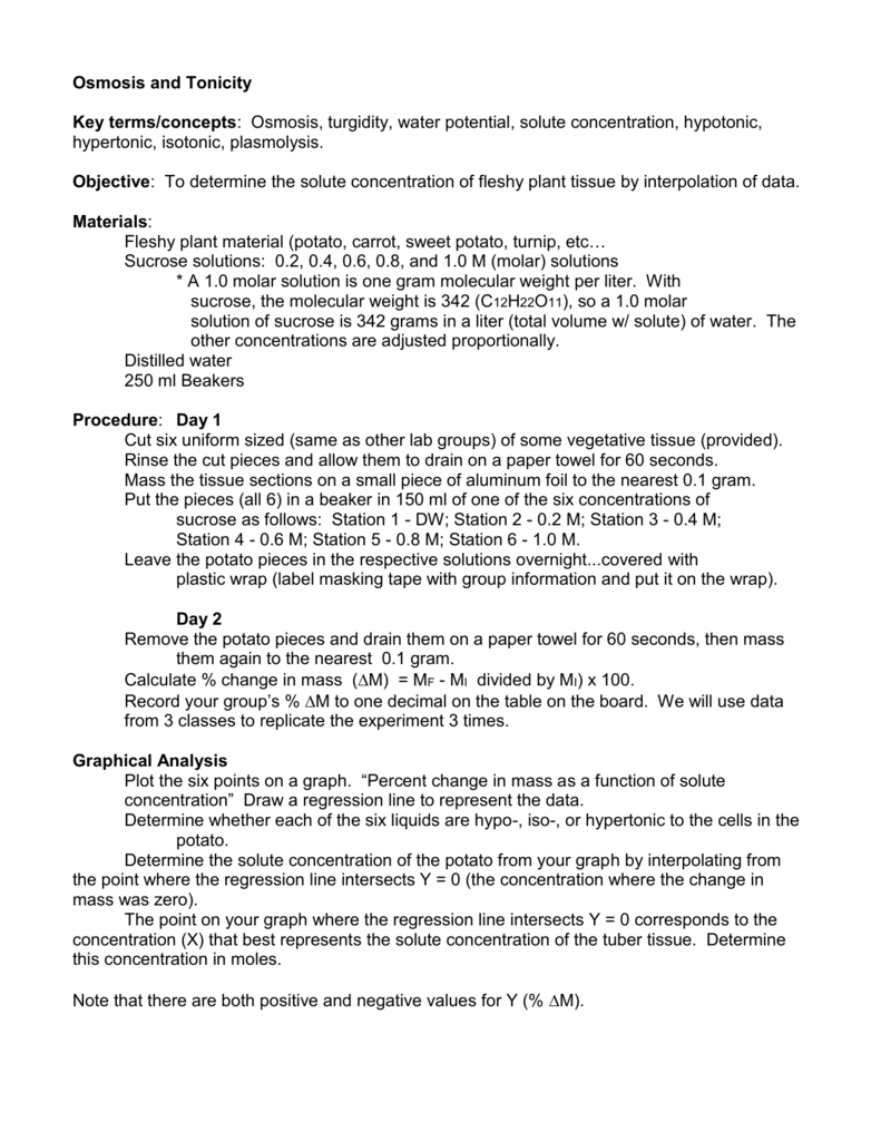 Osmosis And Tonicity Worksheet