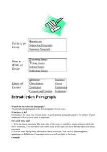 Parts of an Essay - New Town High School