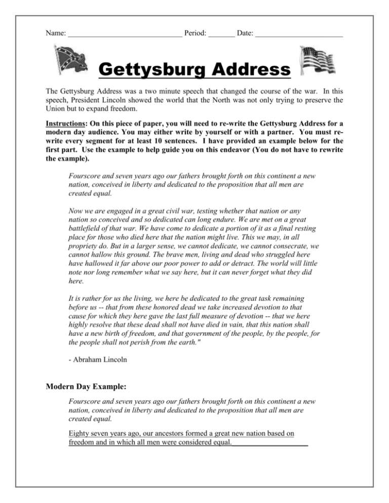 essay questions on gettysburg address