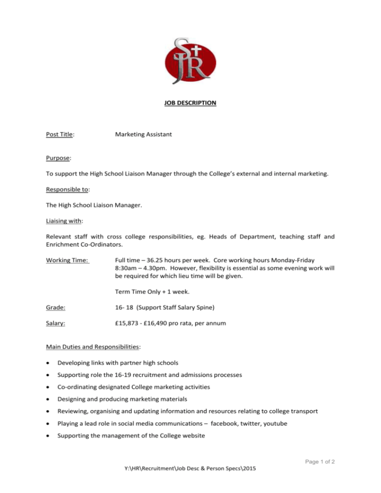 Junior Marketing Assistant Job Description